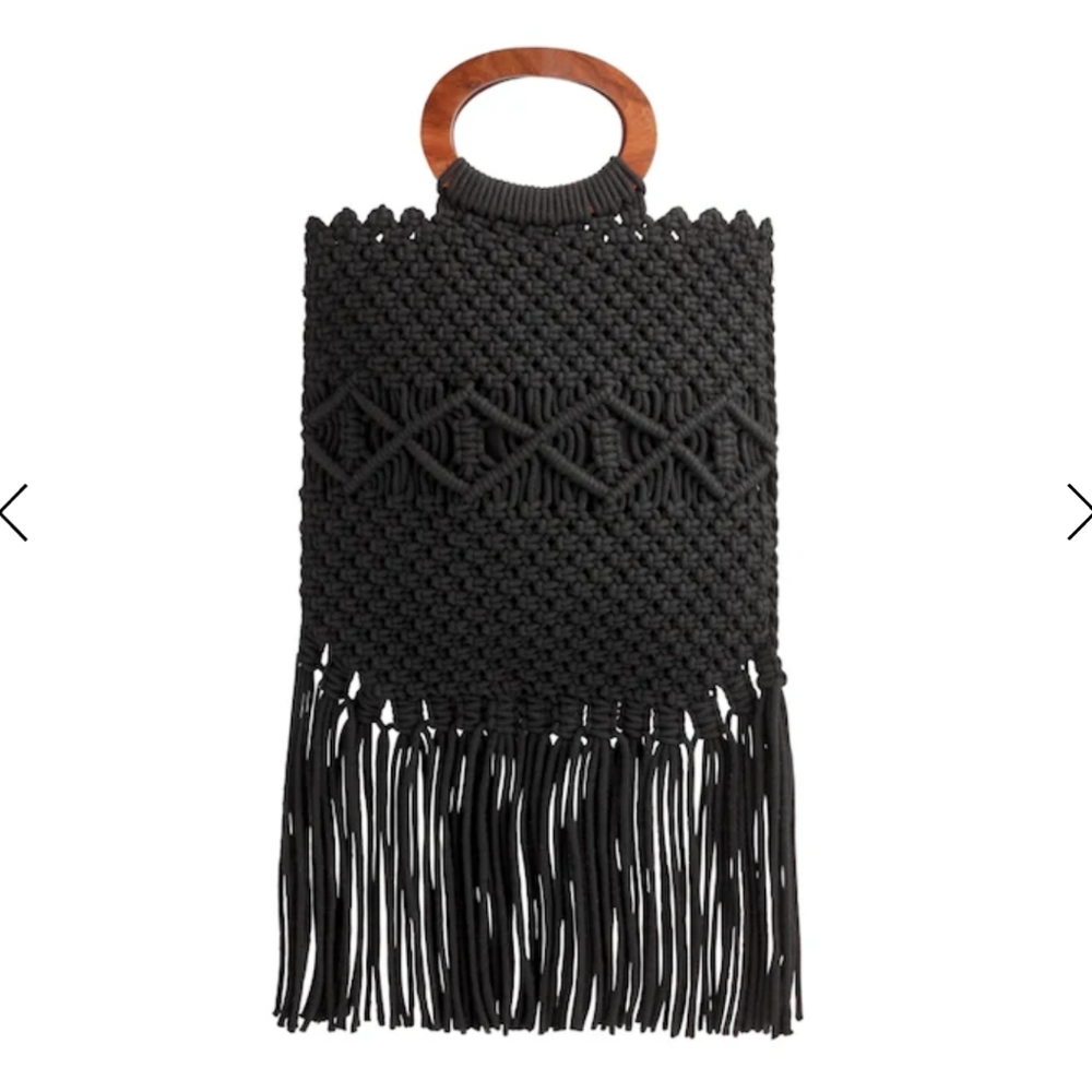 DANIELLE NICOLE BLACK MACRAMÉ FRINGE BAG, NWT - Picture 1 of 8